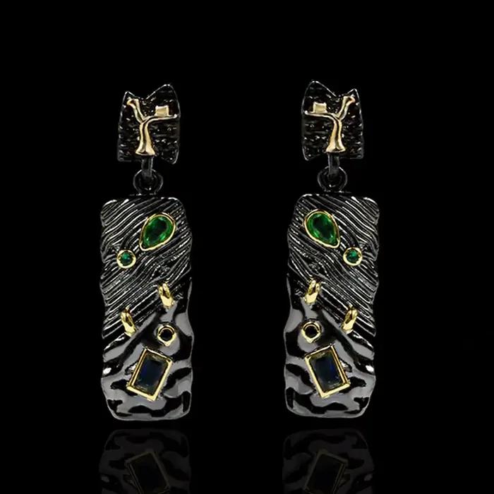 Boucles d'oreilles géométriques irrégulières bicolores pour femmes, Style ethnique exquis, or noir, 