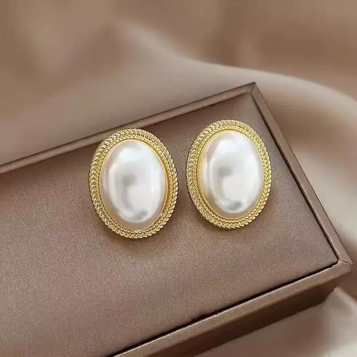 Boucles d'oreilles vintage irrégulières semi-circulaires en perles pour femmes, boucles d'oreilles e
