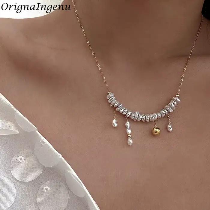 Collier de perles baroques remplies d'or 14K pour femmes, ras du cou délicat fait à la main, résista