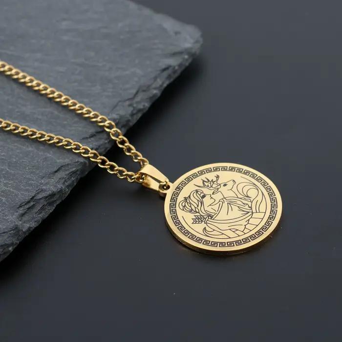 Collier pendentif rond vintage en acier inoxydable, déesse de la chasse grecque des Prairies, Artemi