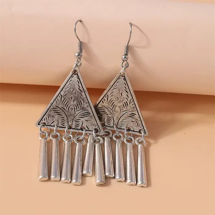 Boucles d'oreilles pendantes à pampilles triangulaires en alliage ethnique pour femmes et filles, bi