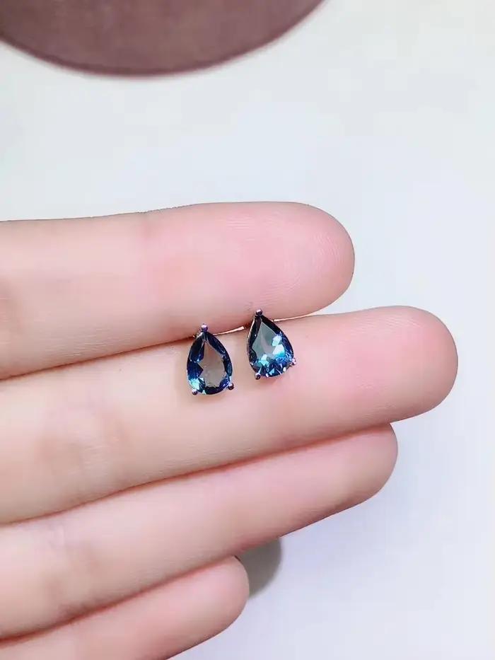 Boucles d'oreilles en topaze naturelle bleue de Londres pour femme, bijoux fins, argent regardé 925,