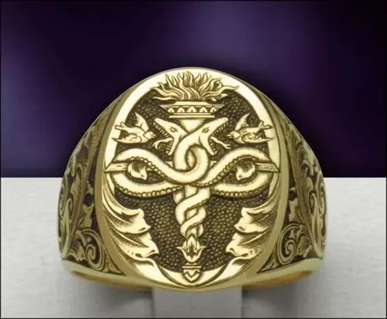 Bague de parrain sculptée Vintage plaquée or 18 carats, bague de fiançailles pour hommes haut de gam