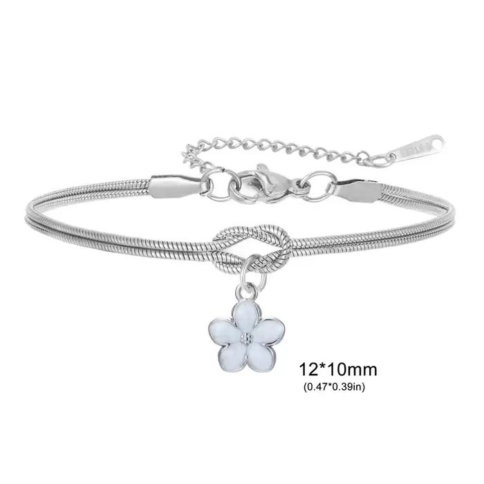 Bracelets à breloques en émail fleur de frangipanier, couleur rose et violette, pendentif en acier i