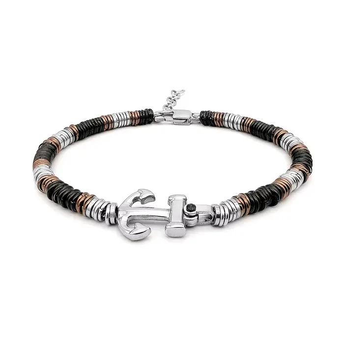 Runda Bracelet chaîne cercle bleu pour homme avec ancre nautique en acier inoxydable réglable 22 cm 