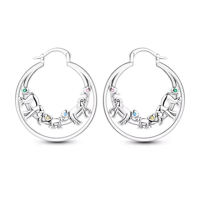 Boucles d'oreilles en argent Sterling 925 pour femmes, famille d'éléphant scintillant, Double couche