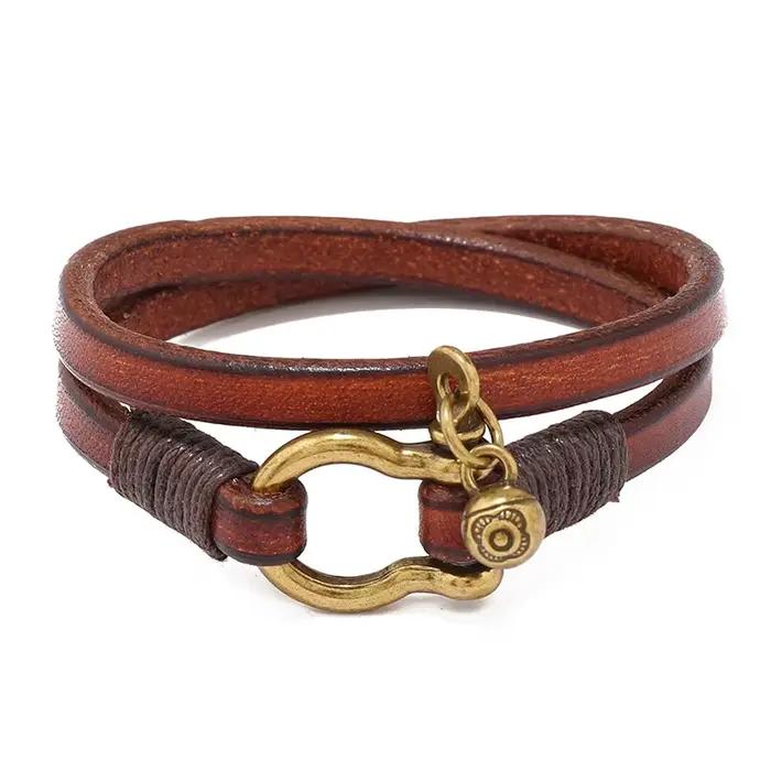 Nouveautés rétro deux boucles Bracelet en cuir hommes Punk fer à cheval boucle Bracelets d'enveloppe