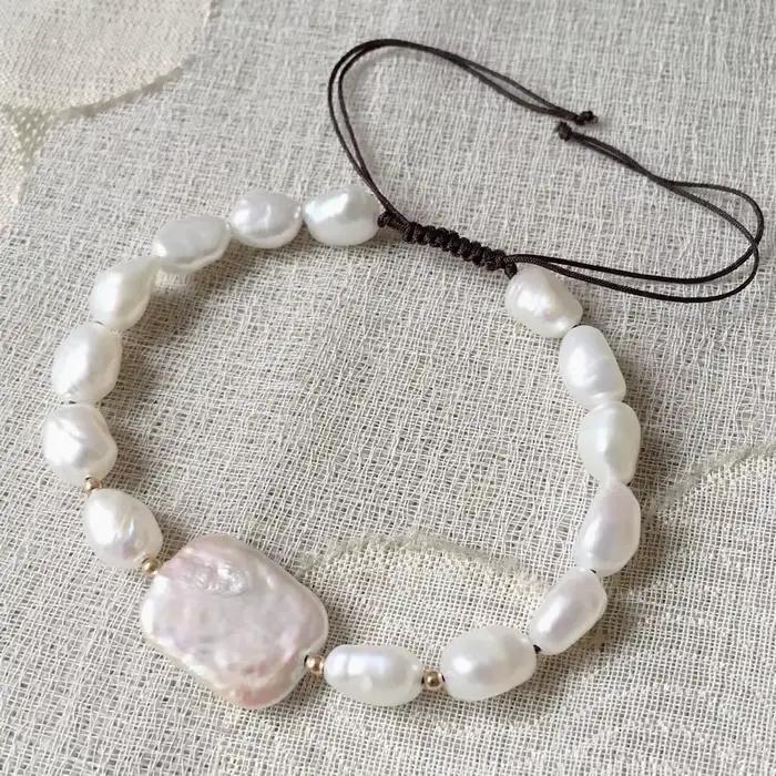 Mode Naturel D'eau Douce Perle Bracelets Rectangle Carré Baroque Perle Charme Guérison Vraies Perles