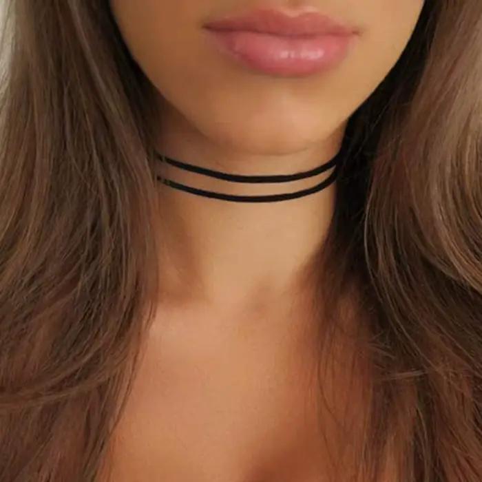 Collier Ras du Cou en Velours Noir à 2 Couches pour Femme et Fille