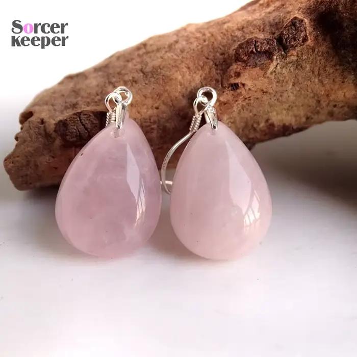Boucles d'oreilles Quartz Rose pour femmes, bijoux en argent Sterling 100% véritable, mode, PS467, 9