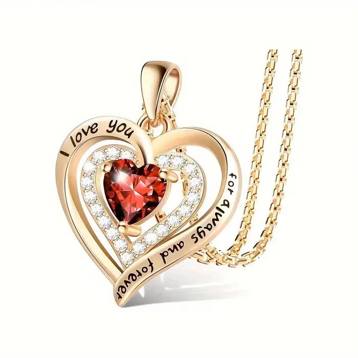 Collier élégant avec pendentif en zircone rouge et bouquet de roses - Boîte cadeau « Meilleurs vœux 