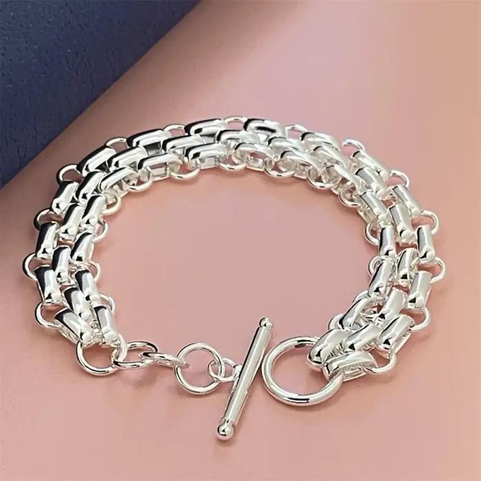 Bracelet en argent Sterling 925 à trois rangées pour femmes, Simple, à la mode, bijoux cadeau d'anni