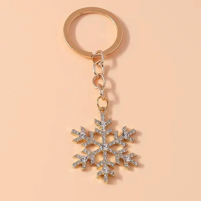 Leslie mignon porte-clés de noël couleur or cristal flocon de neige de noël porte-clés pour les femm