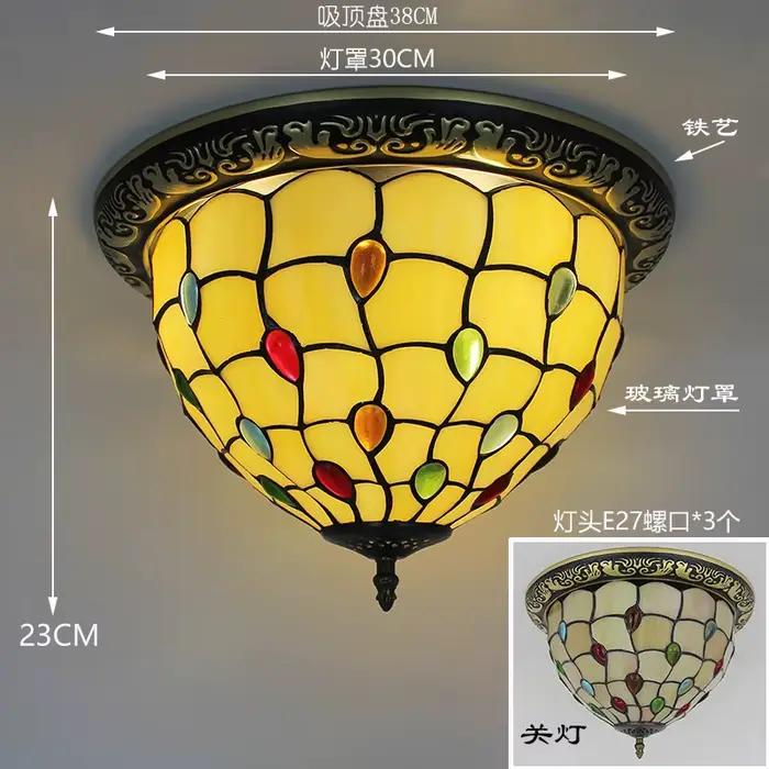 Lampe de plafond Art Déco Tiffany, style turc rétro vintage, verre coloré rond, suspension pour salo