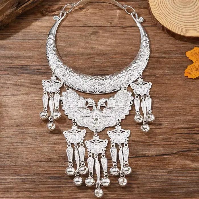 Collier rétro Miao de minorité ethnique, couleur argent chinois traditionnel, Costume de danse artis