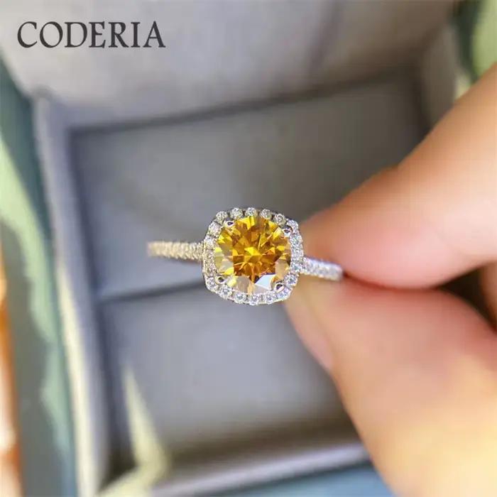 Bagues de fiançailles plaquées platine Moissanite jaune pour femme, diamant gemme 1-3 carat, bague d