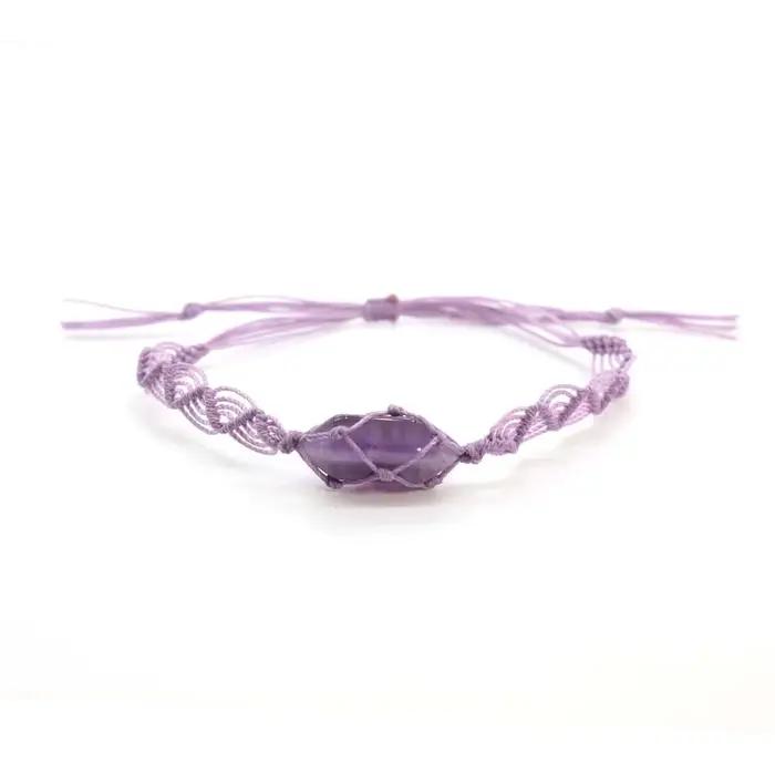 Bracelets en pierre de macramé tressée enveloppés de ULfaits à la main pour les filles, hexagone nat