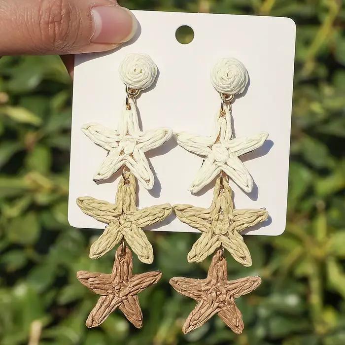 Boucles d'oreilles bohème en raphia étoile de mer pour femmes, mode géométrique, Animal océan, trico