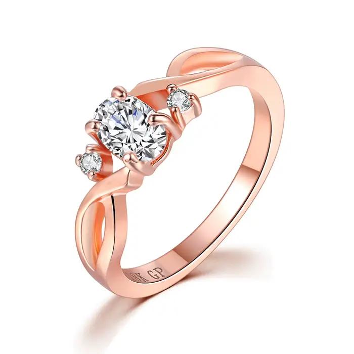 Double juste CZ pierre femmes anneaux bijoux mode or Rose couleur cristal de mariage bandes pour Cou
