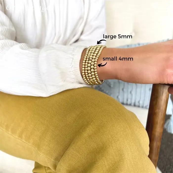 Bracelet élastique en perles d'or fait à la main, rempli d'or 14K, résistant au ternissement, bijoux