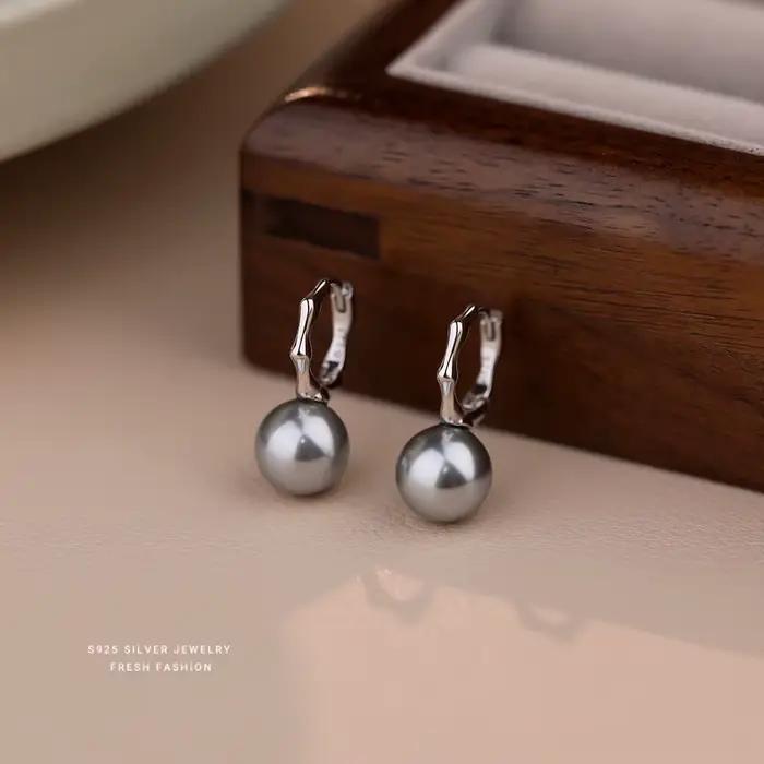 INZATT réel 925 en argent Sterling perle bambou Joint boucles d'oreilles pour les femmes Hiphop bijo