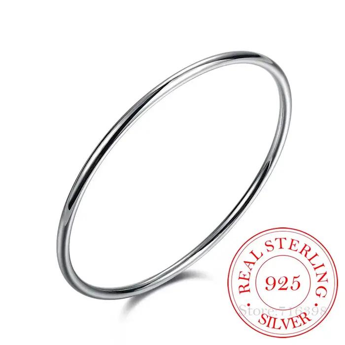 Bracelet en argent regardé 925 pour femme, bracelets lisses simples, bijoux de fiançailles de mariag