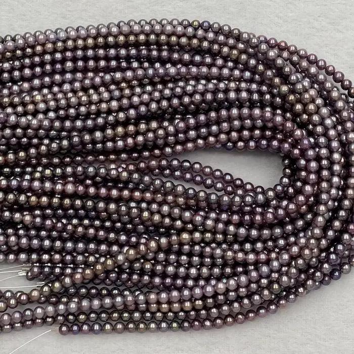 Collier de perles rondes violettes d'eau douce naturelles de haute qualité 4-5 mm, matériaux semi-fi