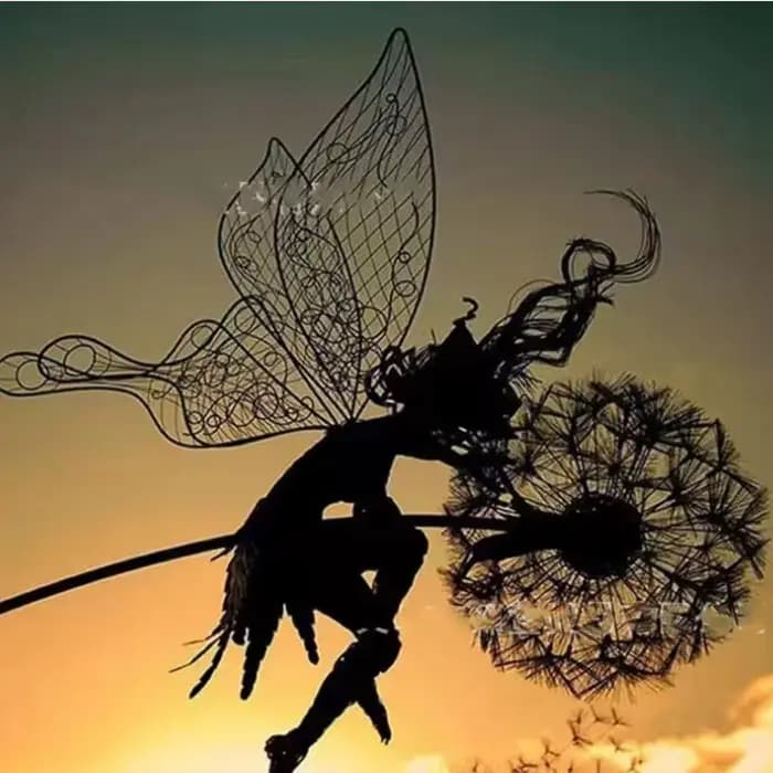 Fées ange avec pissenlits fleurs danse, décoration de jardin féerique en plein air, Sculptures et Fi