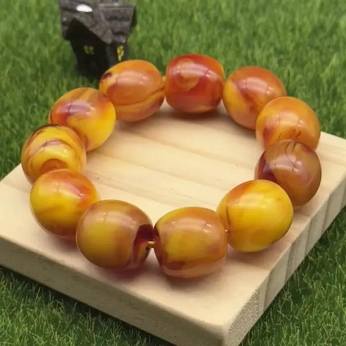 Bracelet Ovale Ambre Jaune et Rouge, Élégant, Simple