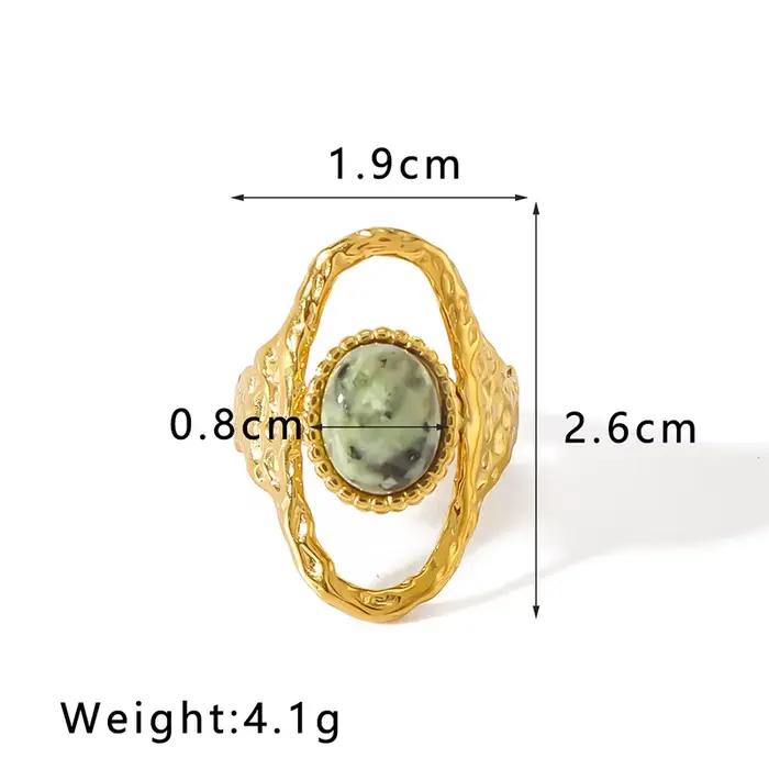 Loe | Bague Ouverte en Pierre Naturelle pour Femme Bijoux à la main en acier inoxydable, breloques R