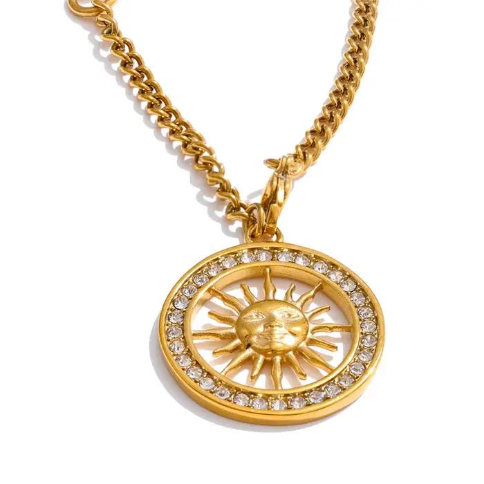 Yhpup – collier rond en zircone avec pendentif soleil creux, couleur or 18 carats, en acier inoxydab