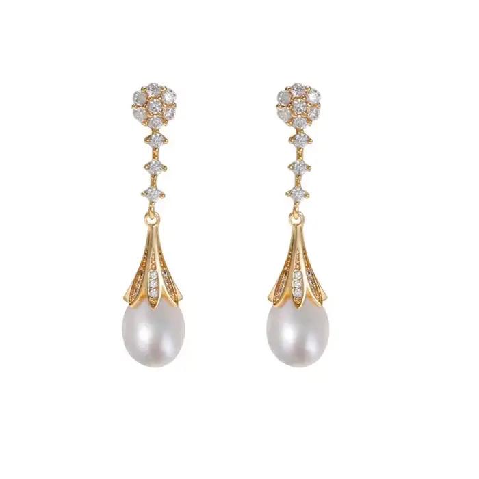 Boucles d'oreilles en perles d'eau douce naturelles, boucles d'oreilles en argent 925 pour femme, ma