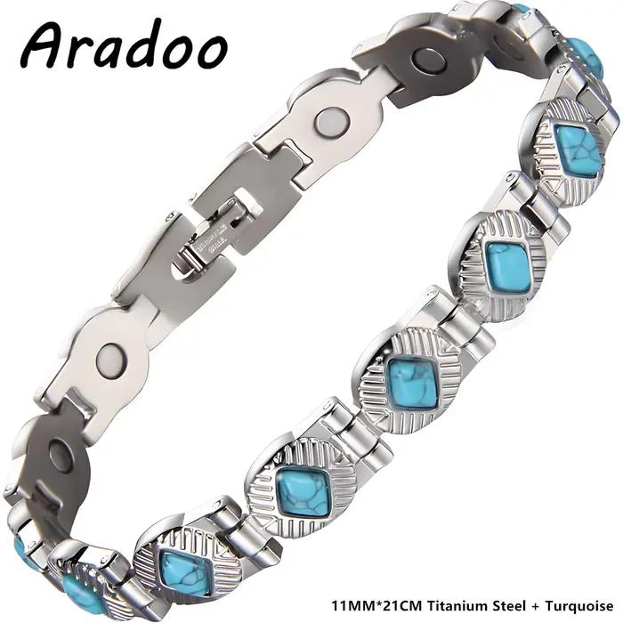 ARADOO – Bracelet Turquoise en titane et acier pour femmes, avec Bracelet magnétique Gauss 3500, bij
