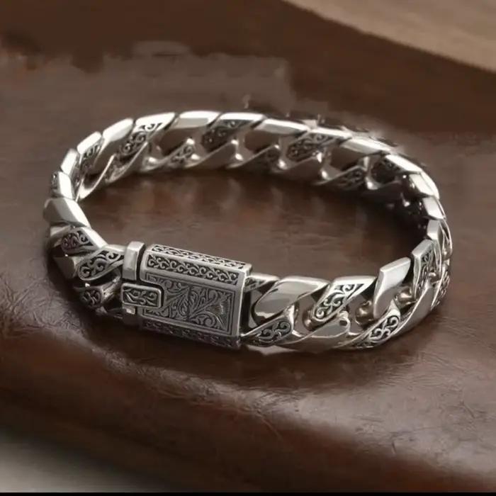 Bracelet totem de vigne éternelle pour hommes, large chaîne tissée, motif de vigne florale rétro, bi