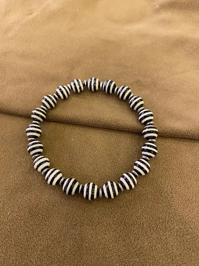 Bracelet en agate rayée noir et blanc, style tibétain