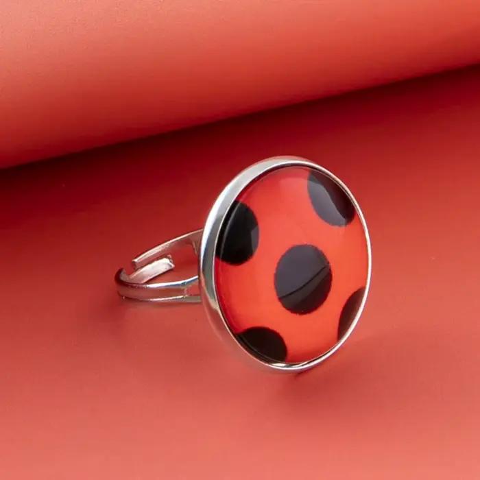 Mode coccinelle anneaux ouverts pour femmes filles dessin animé rouge dame oiseau insecte verre anne