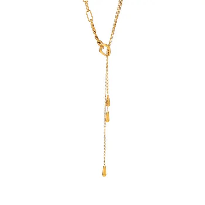 Trois colliers à chaînes différentes pour femmes, plaqués or 18 carats, en acier inoxydable, long co