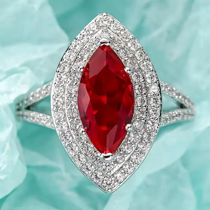 Huitan – bague couleur argent pour femmes, magnifique, incrustée de CZ rouge vif, accessoires de mod