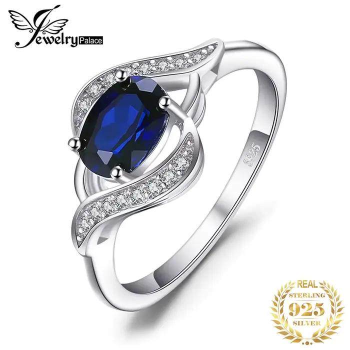 Jewelrypalace – bague en argent Sterling 925 avec saphir bleu pour femmes, bague de fiançailles Halo