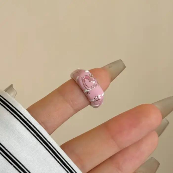 Bague ouverte en forme de cœur irrégulier, colorée, effet goutte d'huile, unique et tendance, polyva