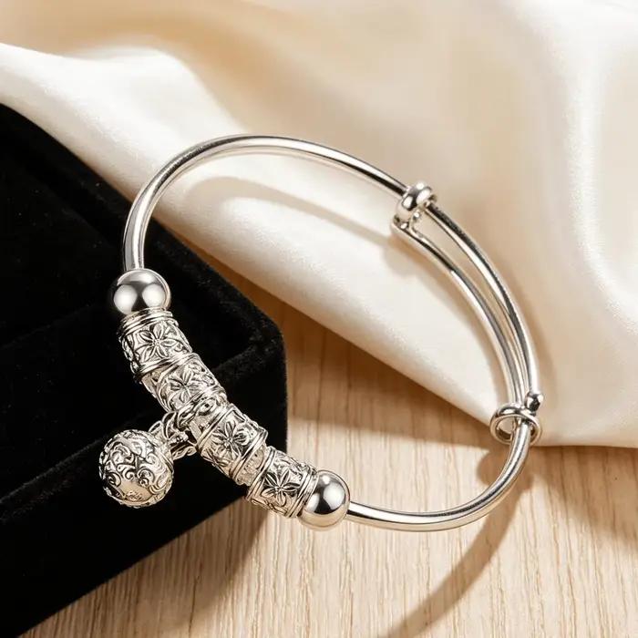 Bracelet manchette ajustable en argent sterling 925 pour femme, avec clochettes, idéal pour les fête