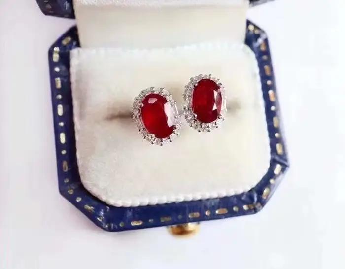 Bijoux de fête pour femmes, boucles d'oreilles de luxe en rubis naturel et véritable, en argent 100%