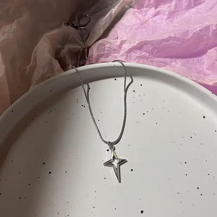 Collier pendentif étoile en argent vintage pour hommes et femmes, gothique, punk, esthétique, mode c