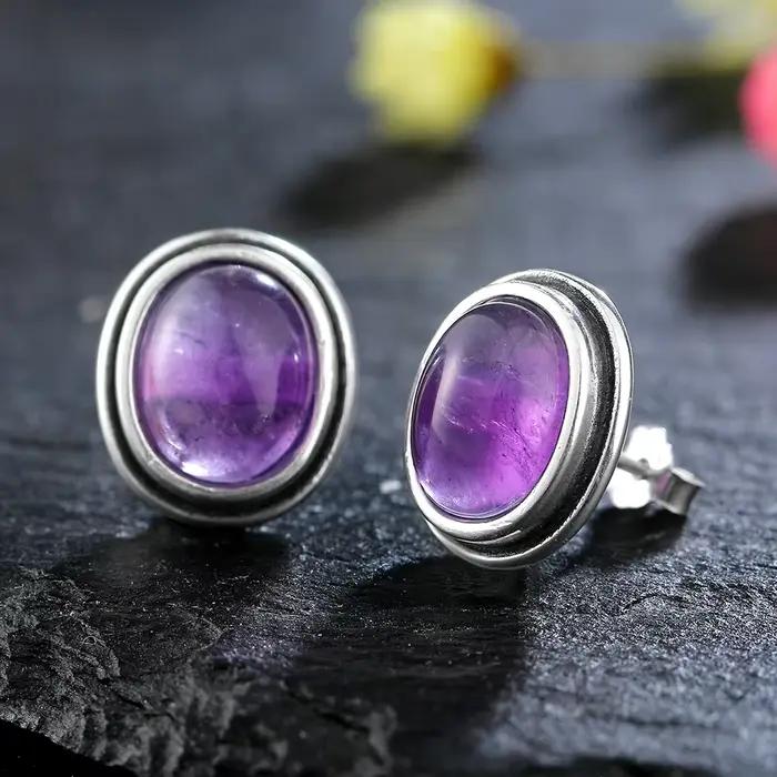 Boucles d'oreilles clous en labradorite naturelle 8x10MM pour femme, bijoux en argent sterling 925, 