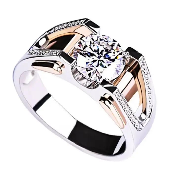 Bague unisexe plaquée or rose et platine, double couleur, avec moissanite simulée, style punk, pour 