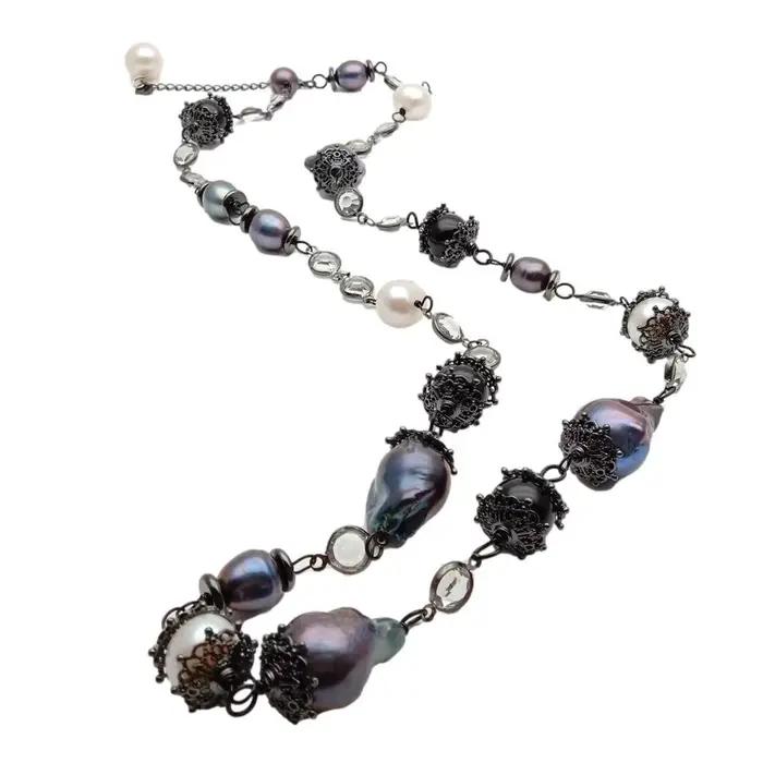 YYGEM – collier longue chaîne en perles naturelles de culture d'eau douce, 30 pouces, 15x23mm, Keshi