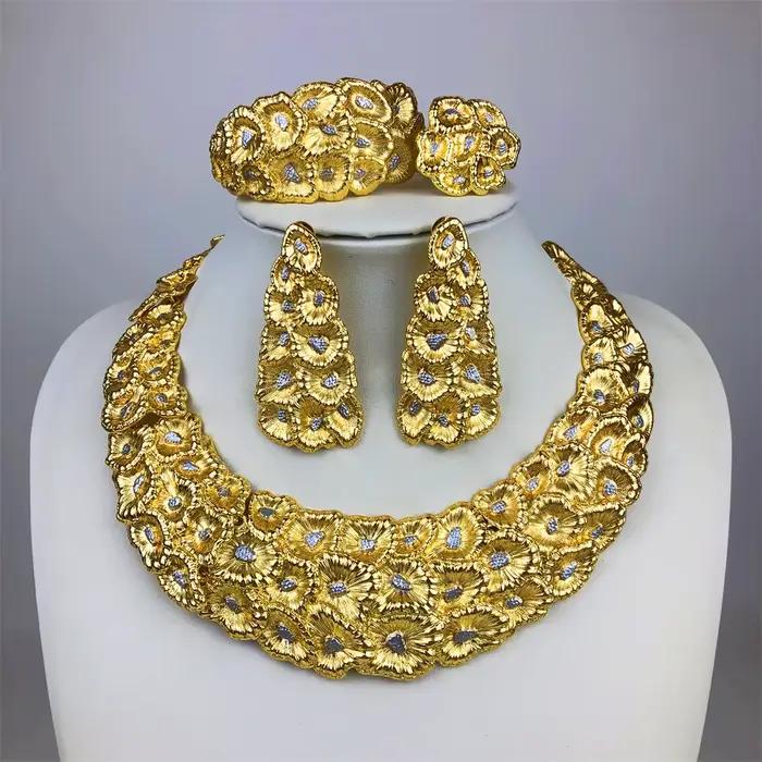 ESALE – ensemble de bijoux pour femmes, collier plaqué or, pendentif rond, boucles d'oreilles simple