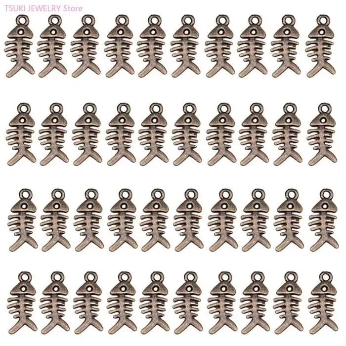 62KE – 40 breloques élégantes en forme d'arête poisson, pour fabrication bijoux d'accessoires décora