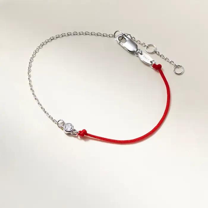 WANTME 925 argent Sterling brillant rond Zircon rouge tressé à la main corde breloques chaîne Bracel