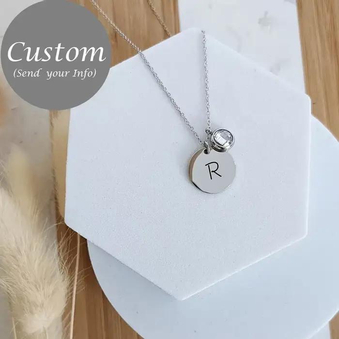 Collier personnalisé avec nom de pierre de naissance pour la fête des mères, pendentif avec texte et